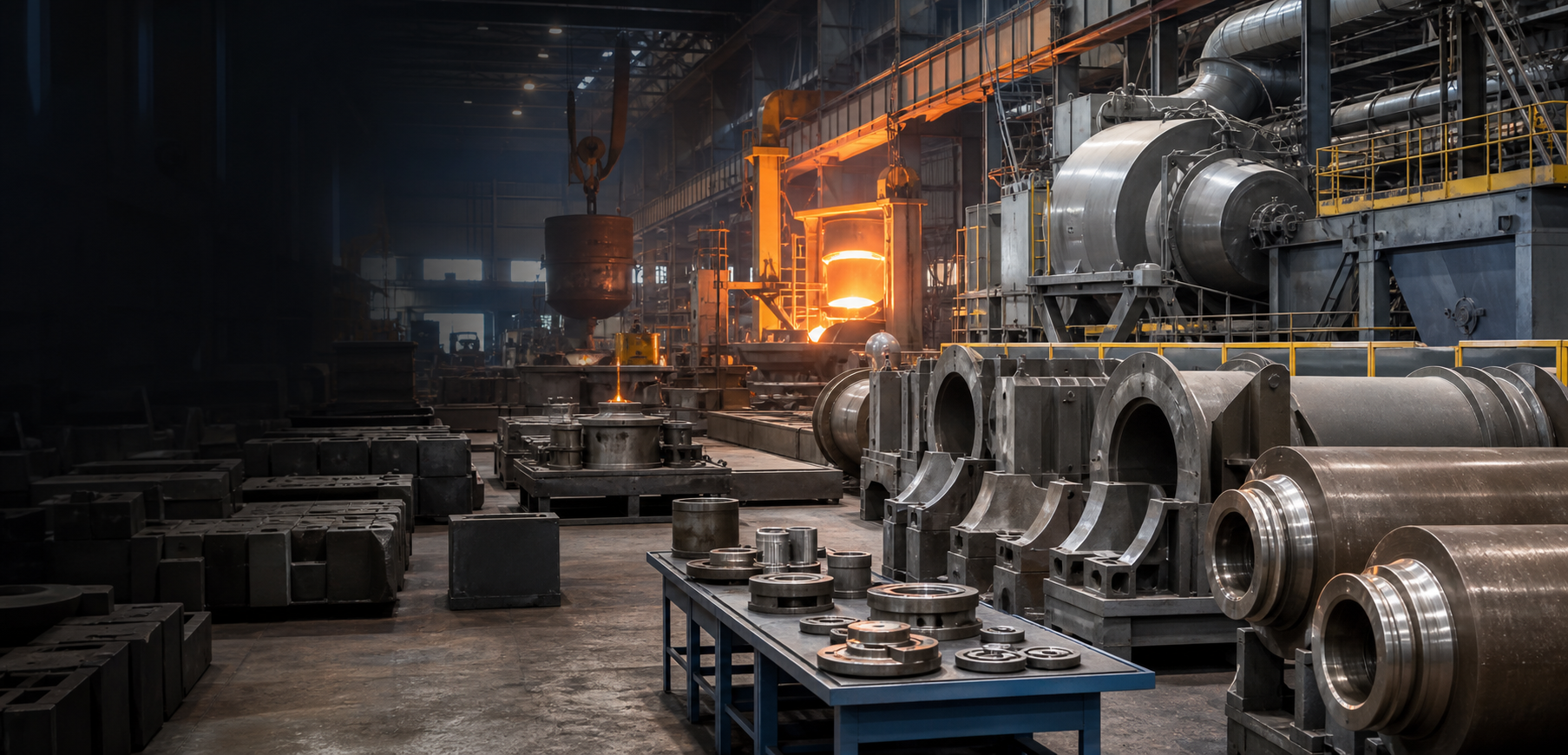 Foundry shop floor for steel casting manufacturing